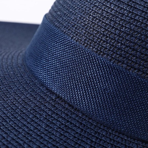 𝅺Wide Brim Straw Hat Navy Blue - Picture 6 of 7